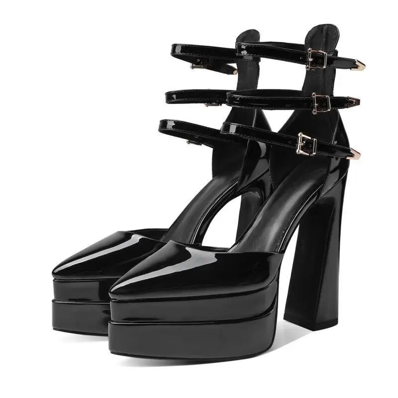 Summer Thick Heels High Heels Wrapped Sandals Women Pointed Belt Buckle Women Shoes