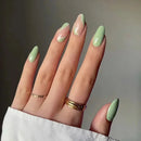 24Pcs Simple Green French False Nails Short Almond Round Head Press on Nail Tips