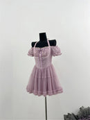 Summer French Vintage Dress Women Mini Frocks Evening Party Mesh