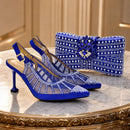 Women Italian Shoes and Bags Set Decorated with Rhinestone Matching Bag Elegant Woman Heeled Shoes