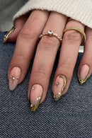 24pcs Glitter Diamond Pearl Press on Nails Gold French Acrylic Nail Silver Nails Gold Sun Nail Almond Nail