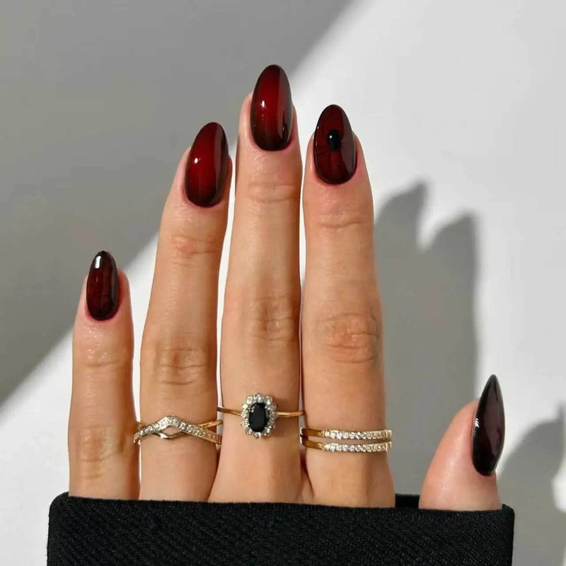 24PCS Halloween False Nails Simple Dark Black Gradient Fake Nails for Women Wearable Ins Nails