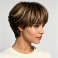 Straight Human Hair Wigs Hair Short Pixie Cut Wig Layered For Women