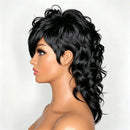 Short Mullet Pixie Cut Wig Natural Black Made With Bangs Soft Smooth For Women Festival Party Daily