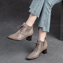 Women Boots Retro Summer Hollow Heels Natural Leather Ankle Breathable Shoes