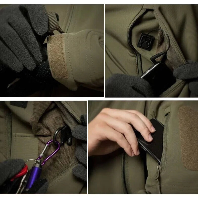 Men Casual Youth Hoodie Windproof Waterproof Breathable Warm Outdoor Soft Shell Fleece Jacket