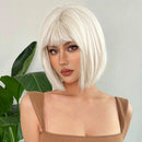 Blonde Bangs Wig Human Hair Fringe Bob Wig with Bangs Silky Straight Short Lace Frontal Wig
