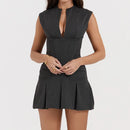 Slit Collar Corset Style Sleeveless Mini Dress Women Slim Waist Package Hips Tank Summer