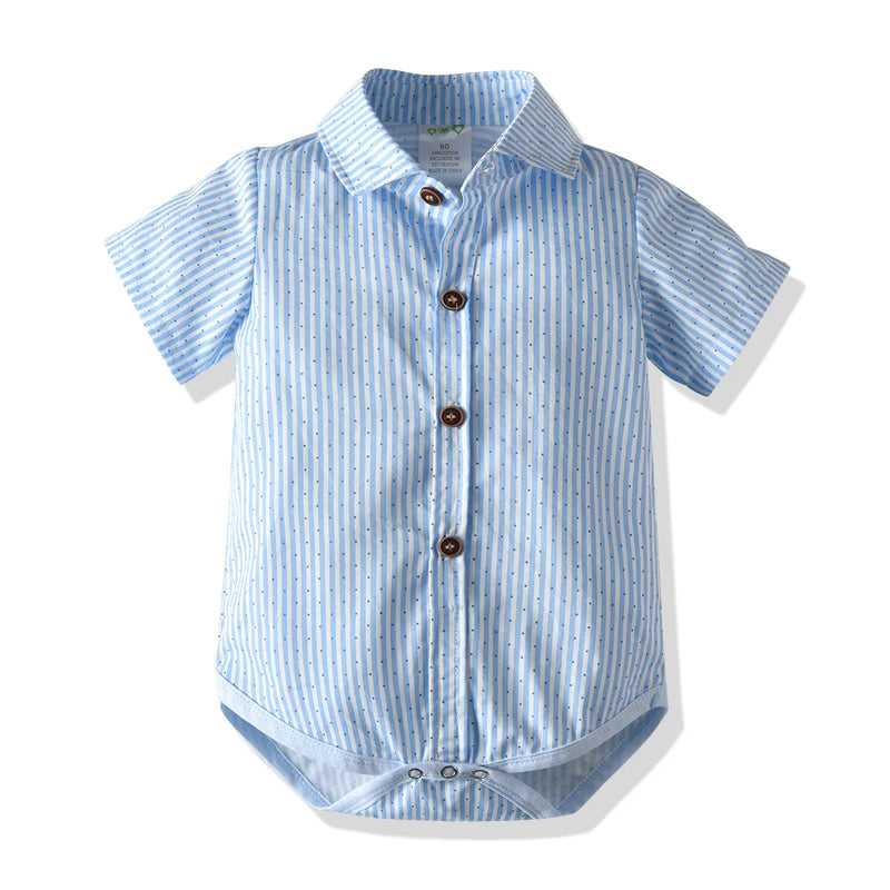 Baby Boys Gentleman Suit Summer 3-24 Months Infant Clothes Striped Shirt Suspender Shorts Boy Birthday Formal Wear