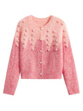 Elegant Sweet Pink Cardigan Women Cute Knitted Sweaters Chic Pearls Jacket Tops
