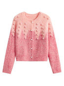Elegant Sweet Pink Cardigan Women Cute Knitted Sweaters Chic Pearls Jacket Tops