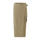 Low Waist With Belt Safari Midi Skirt Women Vintage Pocket Straight Skirts