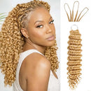 Woman with blonde curly hair and hair extensions on a white background, Obroi