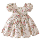 Baby Girls Summer Dress Kids Floral Printed Princess Ball Gowns Children Casual Vintage Frocks Toddlers Soft Cute