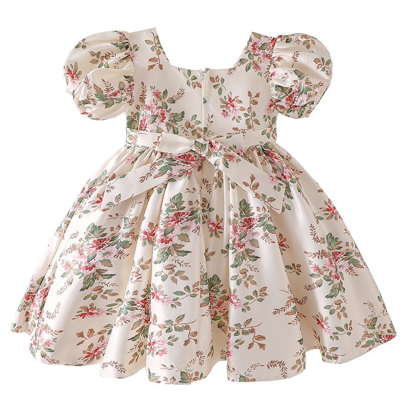 Baby Girls Summer Dress Kids Floral Printed Princess Ball Gowns Children Casual Vintage Frocks Toddlers Soft Cute