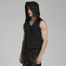 Men Punk Handsome Elastic Knitted Hooded Vest Men Black Tank Spring Summer