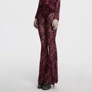 Women Gothic Crescent Hollowed Moon Mesh Flare Pants Crotch Pleat Design Trousers