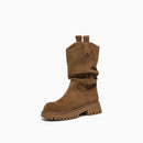 Boots Women Leather Rivet Decoration Round Toe Autumn Winter Shoes Handmade