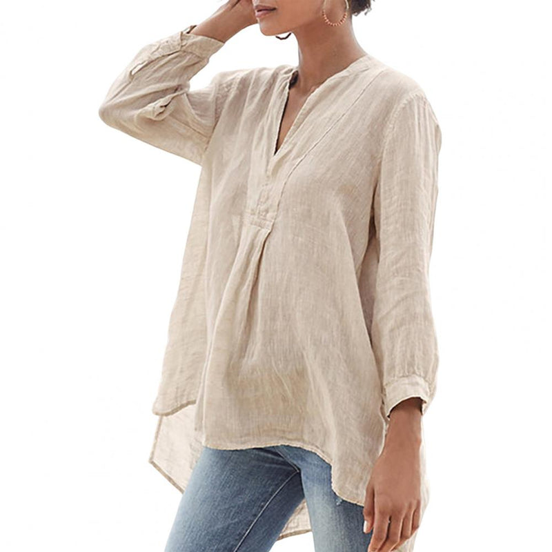 Linen Women Shirt Casual Flax Three-quarter Sleeve Loose Lady Blouses Top Female Clothing