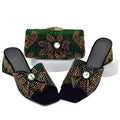 Design Ladies Shoes and Bag Set Decorated with Rhinestone Wedding Shoes Bride Peep Toe Low Black Heels