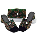 Design Ladies Shoes and Bag Set Decorated with Rhinestone Wedding Shoes Bride Peep Toe Low Black Heels