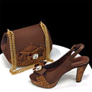 Shoes for Women Rhinestone Peep Toe Bow Gold Italian Shoes and Bag
