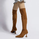 Women Over The Knee Boots Winter Suede Pointed Toe Elastic Slim High Heel Boots Women
