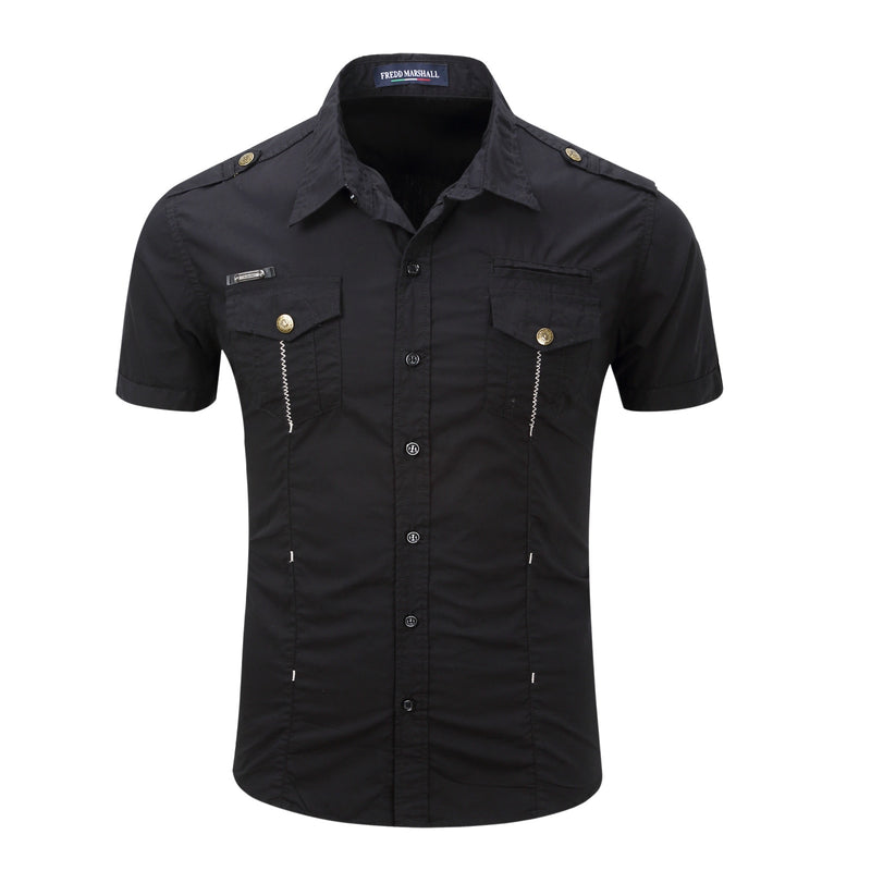 Summer Men Tactical Short Sleeve Shirt Outdoor Military Sports Cotton Shirt Men Casual Lapel Button Stitching Top