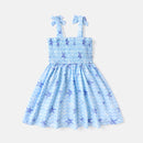 Kid Girl Starfish Print Smocked Bowknot Design Slip Dress