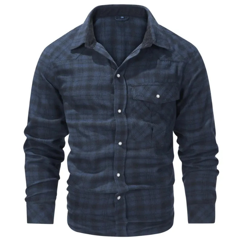 Mens Flannel Plaid Striped Button Shirt Tactical Retro Western Shirt Streetwear