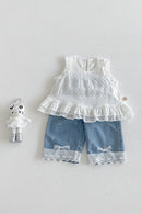 Baby Lace Jeans Summer Bow Casual Pants for Girls Children's Summer Pants