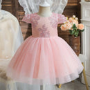 Champagne Bow Dress for Baby Girl Flower Lace Princess Prom Gown Tulle Tutu Birthday Formal Dress