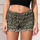 Retro Kawaii Leopard Ruffle Shorts for Women Slim Fit Elastic Bloomers