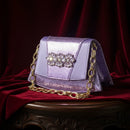Lilac Peep Toe Women Heels with Diamond Accents - Italian Design Matching Pumps and Bag Set for Parties
