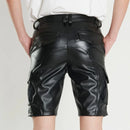 Men's Black Leather Shorts Male Casual Stretch Short Cargo Straight Pants