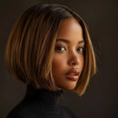 Blonde Short Straight Bob Middle Part T Lace Front Human Hair Wigs For Women Glueless Hair