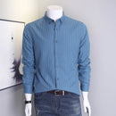 Spring Autumn Striped Shirt Men Frosted Casual Casual Shirts