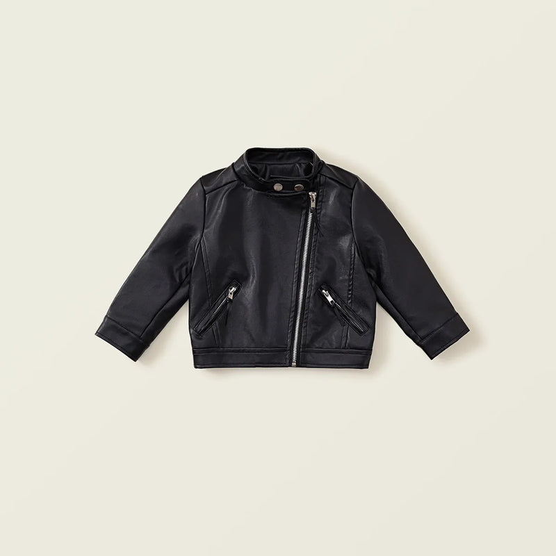 Winter Kids Baby Girls Boys Solid Leather Top Outwear Children Zipper Jacket Top Toddler Clothing
