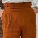 Linen Straight Leg Pant Naples High Waist Suits Retro Men Dress Pant Trouser