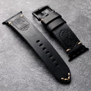 Handmade Head Layer Leather Strap For Apple Watch Thickened Black Vintage Bracelet
