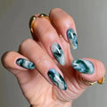 Wearable Almond Fake Nail with Halo Stained Purple Design Short Oval False Nails Round Head Press on Nails