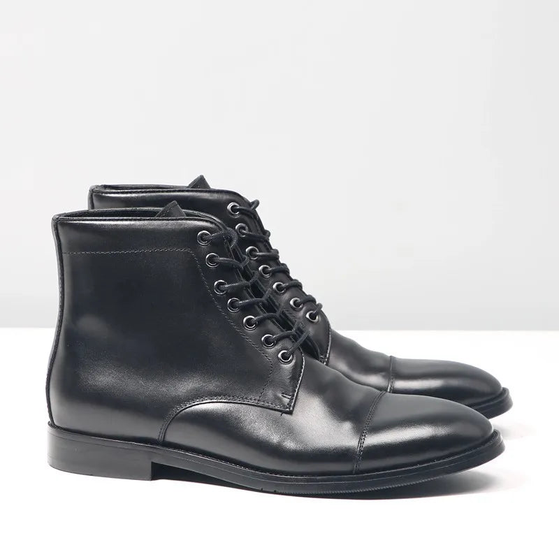 Men Ankle Boots Luxury Handmade Autumn Winter Genuine Leather Round Toe Lace Up Male Shoes