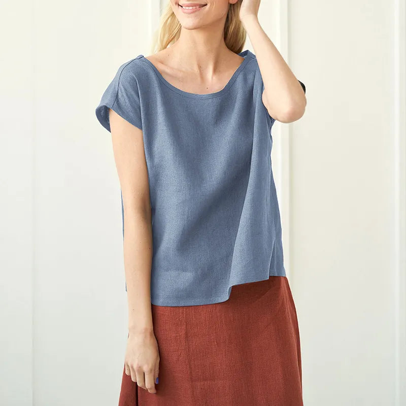 Linen Women T-Shirt Casual Loose Short Sleeve Tees Basic Streetwear Tops Summer Clothes For Women