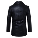 Men Leather Jacket Urban Retro Mid-length Belt PU Leather Coat Autumn Winter Motorcycle Leather Jacket