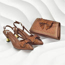 Banquet Exquisite Party Top Luxury Pointed Toe Bowtie Bright Diamond Summer Women's High Heels Shoes and Bags Set