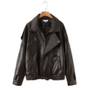 Obroi Brown leather jacket on a hanger against a white background