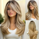 Collage of a woman with long blonde hair and close-up views, Obroi