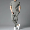 Summer Men's Casual Polo Shirt Set Comfortable Solid Short Sleeve Two-piece Set