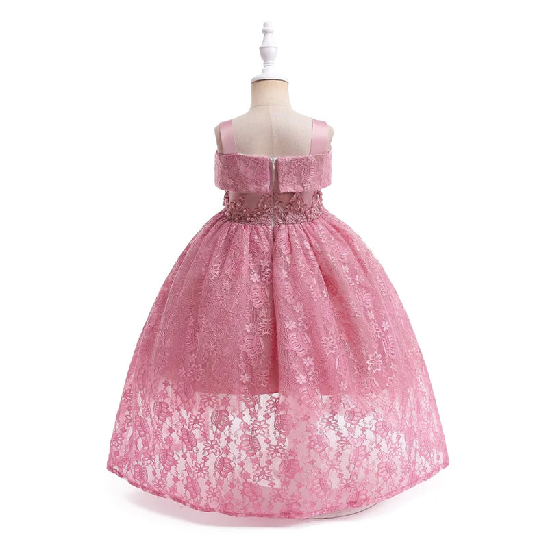 Formal Lace Trailing Party Girl Dress For Children Costume Off Shoulder Princess Kids Clothes Birthday Wedding Gown