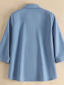 Women Shirt Lapel Neck 3/4 Sleeve Solid Tops Summer Casual Elegant Blouse Female Streetwear Loose Chemise